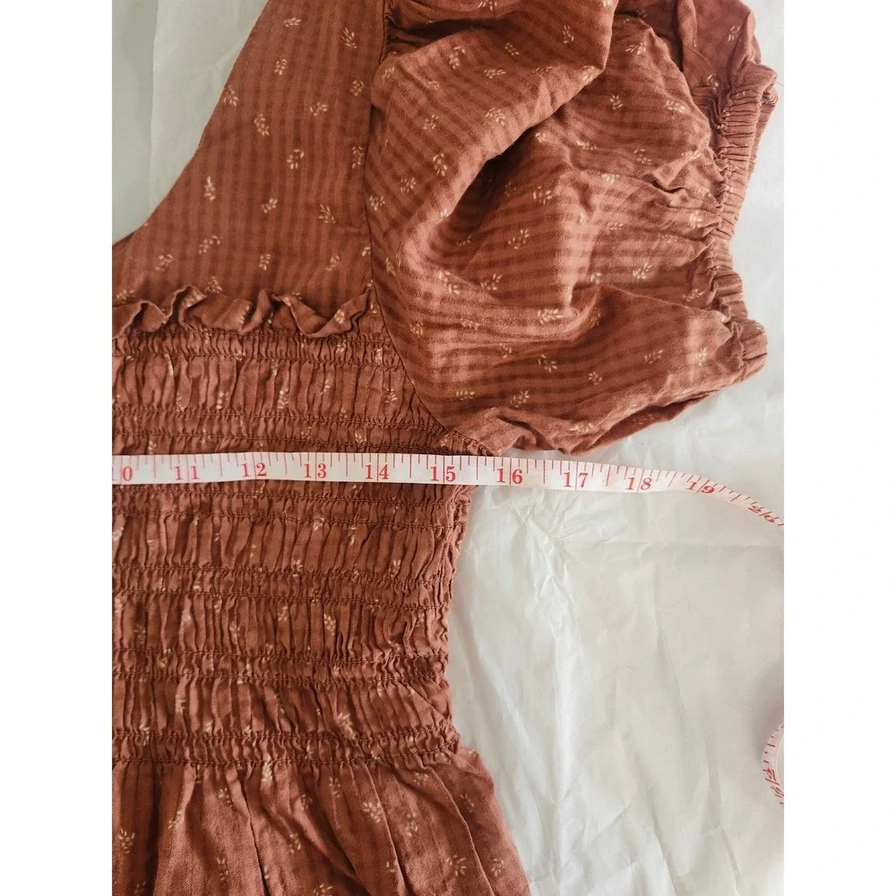 Madewell Brown‎ Smocked Puff Sleeve Peplum Top Size 6 Cottagecore Boho